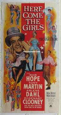 k352 HERE COME THE GIRLS three-sheet movie poster '53 Bob Hope & sexy girls!