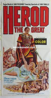 k353 HEROD THE GREAT three-sheet movie poster '60 Edmund Purdom, Lopez