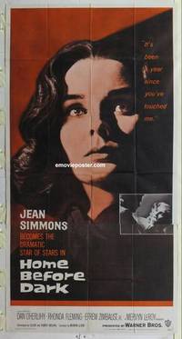 k357 HOME BEFORE DARK three-sheet movie poster '58 Jean Simmons close up!