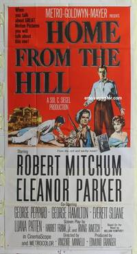 k358 HOME FROM THE HILL three-sheet movie poster '60 Robert Mitchum, Parker
