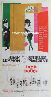 k377 IRMA LA DOUCE three-sheet movie poster '63 Billy Wilder, Jack Lemmon