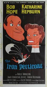 k379 IRON PETTICOAT three-sheet movie poster '56 Bob Hope, Kate Hepburn