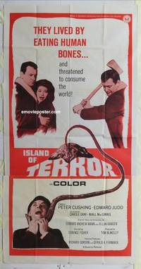 k120 ISLAND OF TERROR three-sheet movie poster '67 Peter Cushing, cannibals!