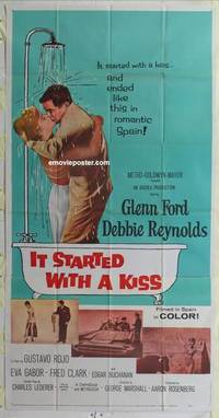 k381 IT STARTED WITH A KISS three-sheet movie poster '59 Ford, Reynolds