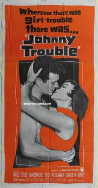 k383 JOHNNY TROUBLE three-sheet movie poster '57 Barrymore, girl trouble!