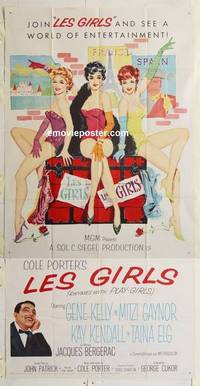 k405 LES GIRLS three-sheet movie poster '57 Cukor, Gene Kelly, Mitzi Gaynor