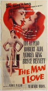 k429 MAN I LOVE three-sheet movie poster '47 Ida Lupino, Robert Alda