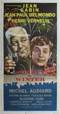 k448 MONKEY IN WINTER three-sheet movie poster '62 Jean Gabin, Belmondo