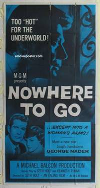 k467 NOWHERE TO GO three-sheet movie poster '59 tough handsome George Nader!