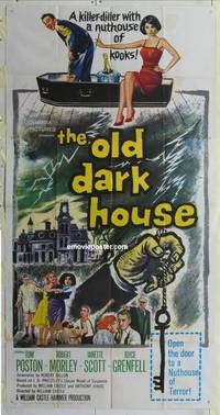 k128 OLD DARK HOUSE three-sheet movie poster '63 Hammer, William Castle