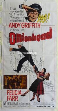 k474 ONIONHEAD three-sheet movie poster '58 Andy Griffith, Felicia Farr