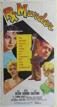 k516 Rx MURDER three-sheet movie poster '58 Marius Goring, crazy doctor!