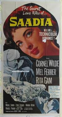 k517 SAADIA three-sheet movie poster '54 Cornel Wilde, Mel Ferrer, Rita Gam