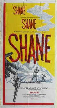 k524 SHANE three-sheet movie poster R59 Alan Ladd, Jean Arthur, Heflin