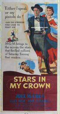 k534b STARS IN MY CROWN three-sheet movie poster '50 Joel McCrea, Ellen Drew