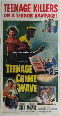 k542 TEEN-AGE CRIME WAVE three-sheet movie poster '55 bad girls & guns!