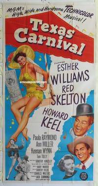 k546 TEXAS CARNIVAL three-sheet movie poster '51 Esther Williams, Skelton