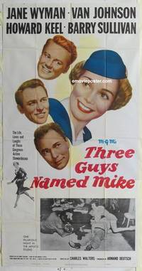 k551 THREE GUYS NAMED MIKE three-sheet movie poster '51 Jane Wyman