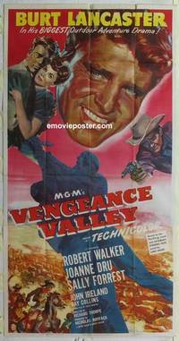 k577 VENGEANCE VALLEY three-sheet movie poster '51 Burt Lancaster, Dru