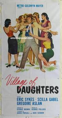 k580 VILLAGE OF DAUGHTERS three-sheet movie poster '62 Sykes, English sex!