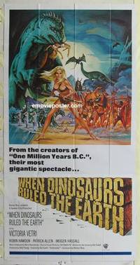 k137 WHEN DINOSAURS RULED THE EARTH three-sheet movie poster '71 sexy savage!