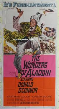 k139 WONDERS OF ALADDIN three-sheet movie poster '61 Donald O'Connor