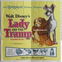 k064 LADY & THE TRAMP six-sheet movie poster R62 Walt Disney classic!