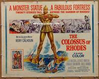 a159 COLOSSUS OF RHODES half-sheet movie poster '61 Leone, monster statue!