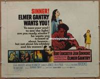 a230 ELMER GANTRY style B half-sheet movie poster '60 Lancaster, Simmons