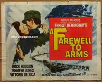 a244 FAREWELL TO ARMS half-sheet movie poster '58 Rock Hudson