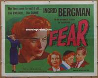 a249 FEAR half-sheet movie poster '56 Ingrid Bergman, Rossellini