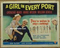 a299 GIRL IN EVERY PORT half-sheet movie poster '52 Groucho Marx