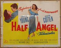 a336 HALF ANGEL half-sheet movie poster '51 Loretta Young, Joe Cotten