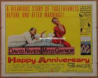 a344 HAPPY ANNIVERSARY style B half-sheet movie poster '59 Niven, Gaynor