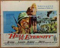 a352 HELL TO ETERNITY half-sheet movie poster '60 Jeffrey Hunter, WWII