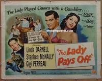 a449 LADY PAYS OFF style A half-sheet movie poster '51 sexy Linda Darnell!