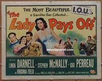 a450 LADY PAYS OFF style B half-sheet movie poster '51 sexy Linda Darnell!