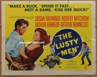a495 LUSTY MEN half-sheet movie poster '52 Robert Mitchum, Susan Hayward