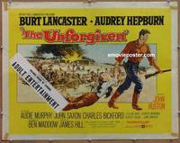 a841 UNFORGIVEN half-sheet movie poster '60 Burt Lancaster, Hepburn