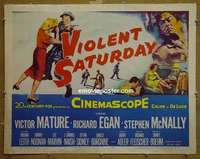 a858 VIOLENT SATURDAY half-sheet movie poster '55 Victor Mature, Fleischer