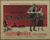 a186 DALLAS half-sheet movie poster R56 Gary Cooper, Ruth Roman, Texas!