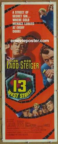 b004 13 WEST STREET insert movie poster '62 Alan Ladd, Rod Steiger