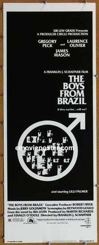 b078 BOYS FROM BRAZIL insert movie poster '78 Greg Peck, Olivier