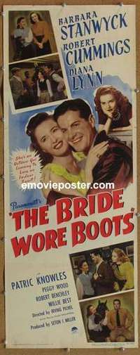 b082 BRIDE WORE BOOTS insert movie poster '46 Stanwyck, Cummings
