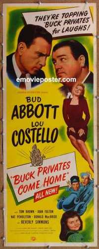 b085 BUCK PRIVATES COME HOME insert movie poster '47 Abbott & Costello