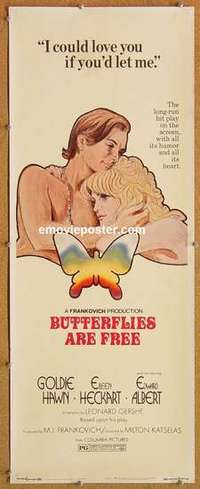 b095 BUTTERFLIES ARE FREE insert movie poster '72 Goldie Hawn, Heckart