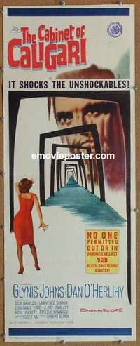 b096 CABINET OF CALIGARI insert movie poster '62 Glynis Johns, horror!