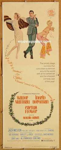 b097 CACTUS FLOWER insert movie poster '69 Walter Matthau, Hawn
