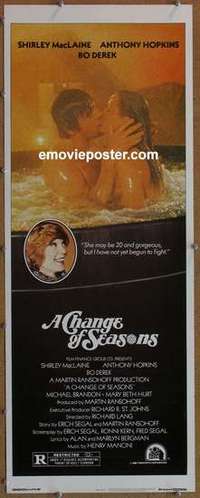 b113 CHANGE OF SEASONS insert movie poster '80 Bo Derek, Hopkins