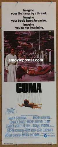 b125 COMA insert movie poster '77 Genevieve Bujold, Michael Douglas